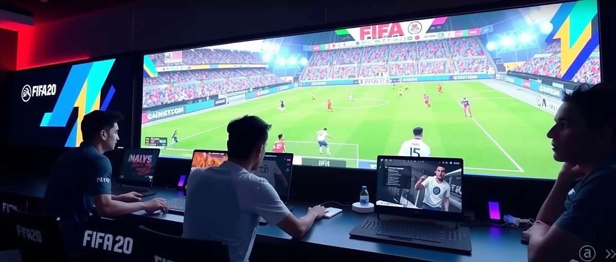 FIFA 20 screenshot showing Indian players in a cyber cafe enjoying the game together